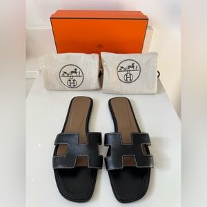 Hermes Oran Black Sandals